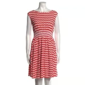 Kate Spade Leora Chevron Stretch‎ Red White Sleeveless A-Line Dress Size L